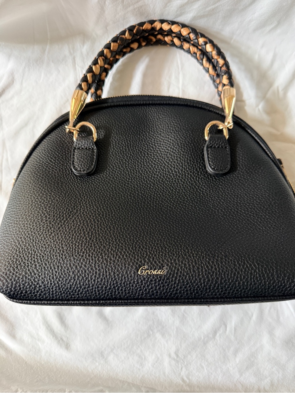 Black Satchel Bag with Leopard Bow Accent by - Picture 4 of 8